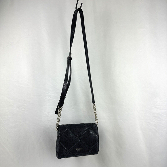 Guess 1981 Crossbody Handbag Black Purse Chain Strap - Picture 10 of 14